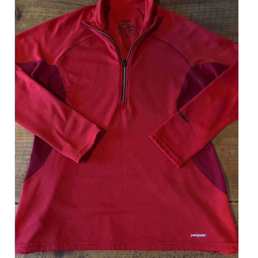 Patagonia Womens Capilene Polartec Power Dry Half Zip Fleece Pullover Red Medium